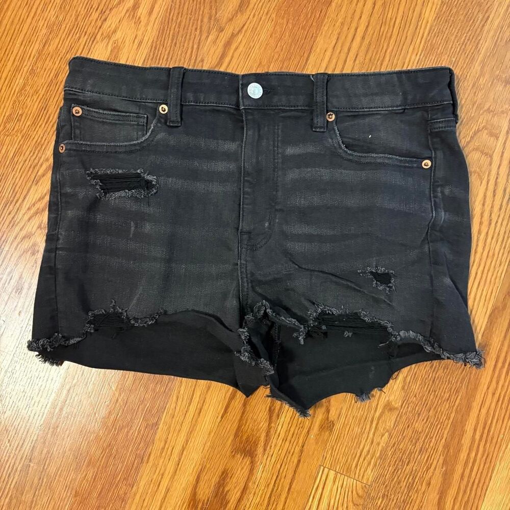 American eagle Women's 12 distressed cutoff Black jean denim Shorts festival